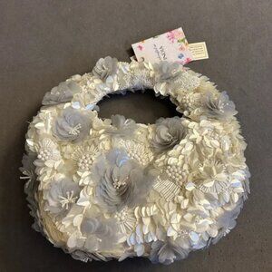 Beaded Bag White Grey Floral Tik Tok Viral Handcrafted in India NWT